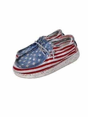 Hey Dude Wally size 8 toddler American Flag Slip On Shoes Red White Blue Canvas